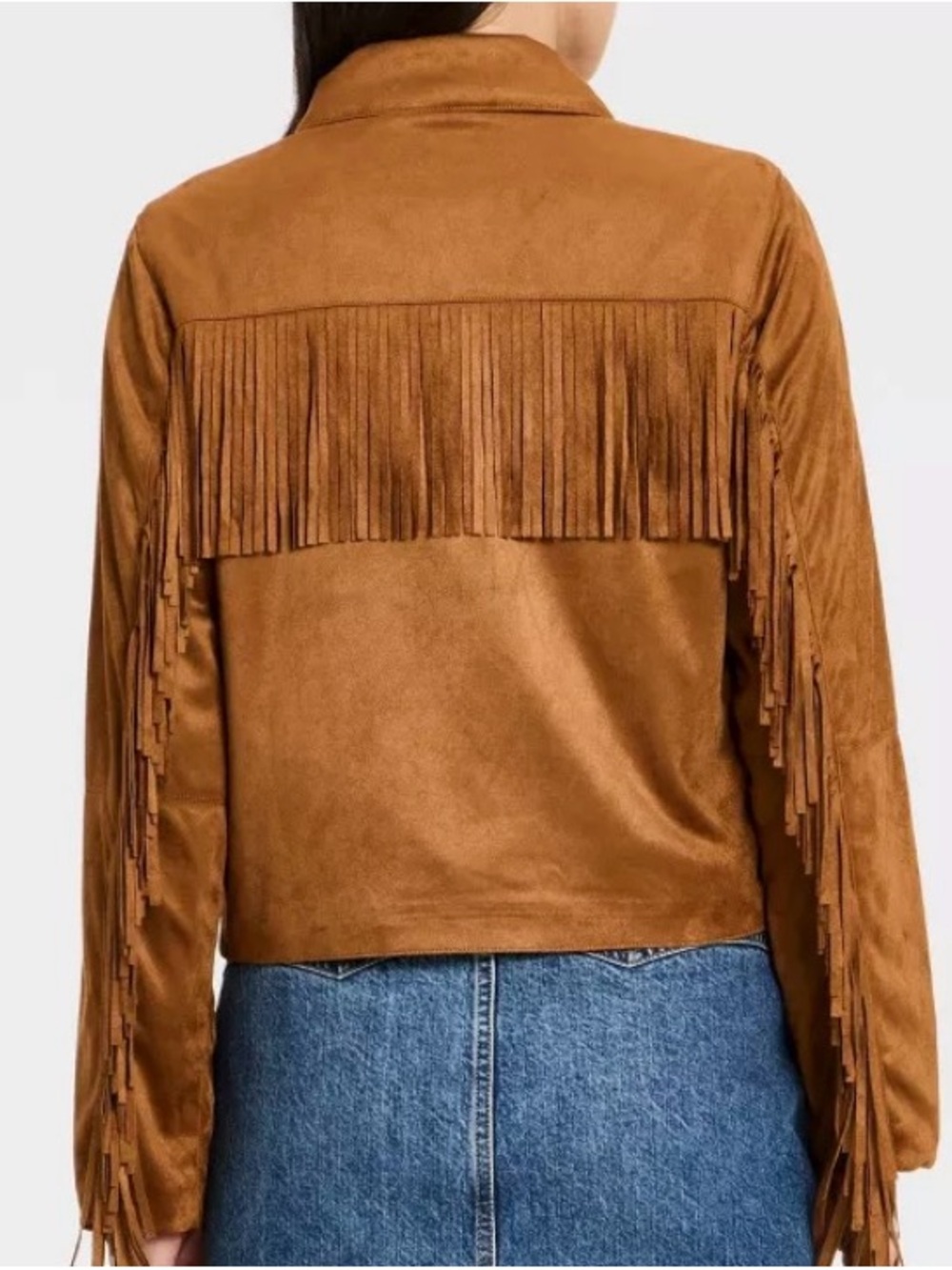 Universal Thread Women’s Tan Brown Western Fringe Faux Suede Button-Front Jacket - Picture 2 of 9
